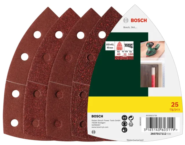 Bosch 102x62 mm lot disques abrasifs multi 25 pcs bois